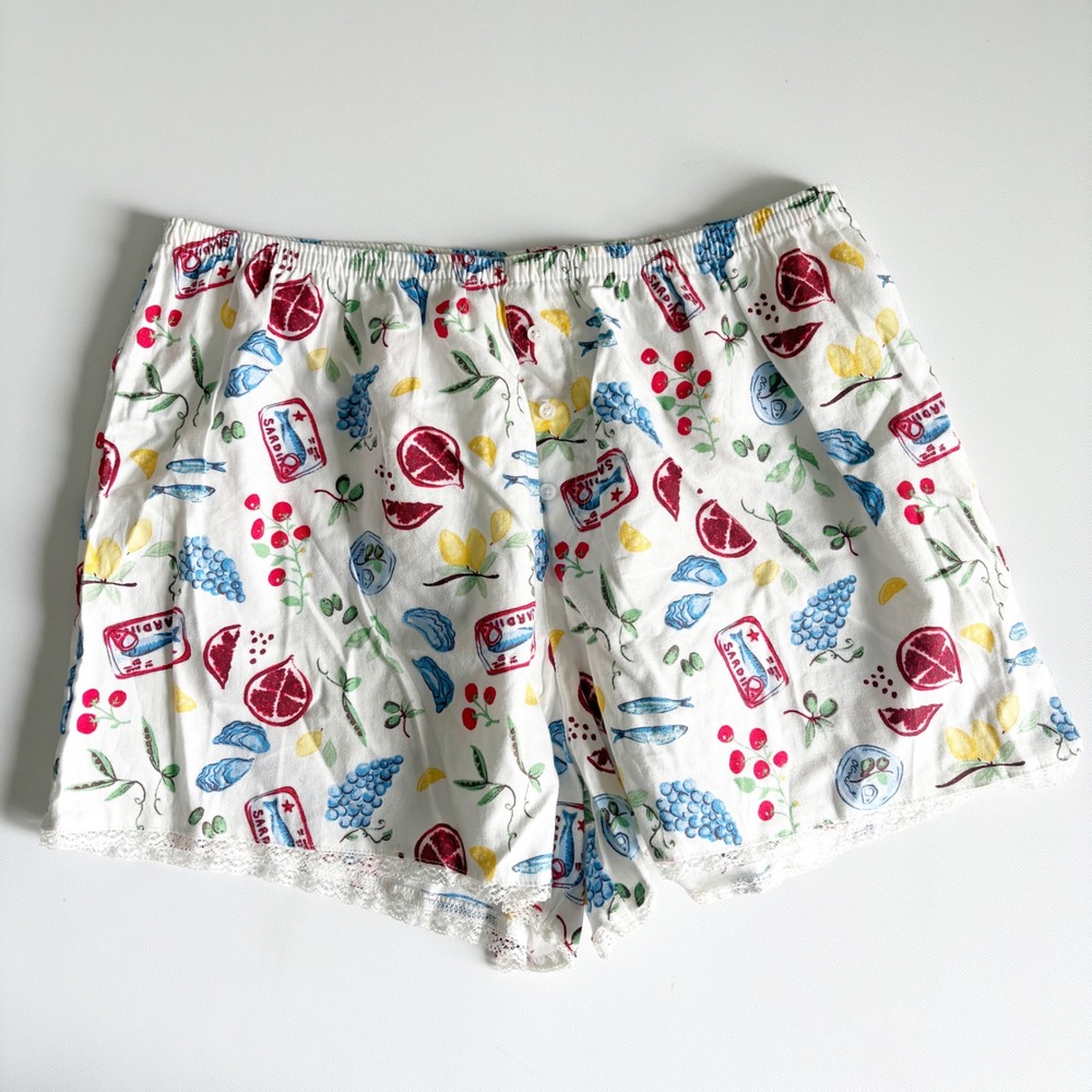 Colsie Womens Sardine Fruit Print Lace Trim Coastal Kitschy Sleep Boxer Shorts M